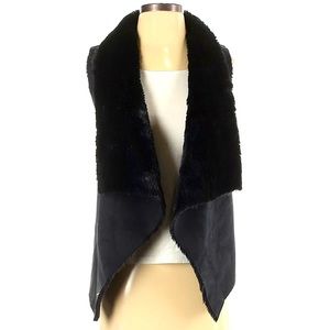 MIEEION Black faux leather fur suede Vest women Size S new wz tag Chic Gothic